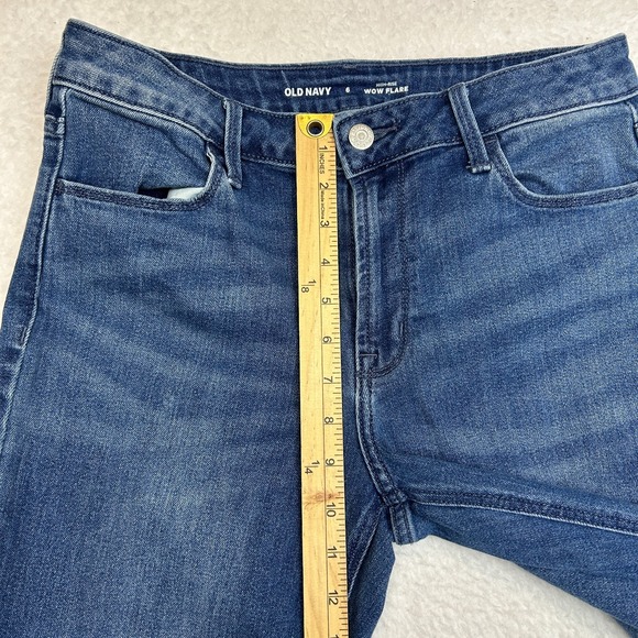 Old Navy Wow Flare Jeans Women 6 (28x30)‎ Blue Denim High-Rise Stretch Whiskered - Picture 6 of 11